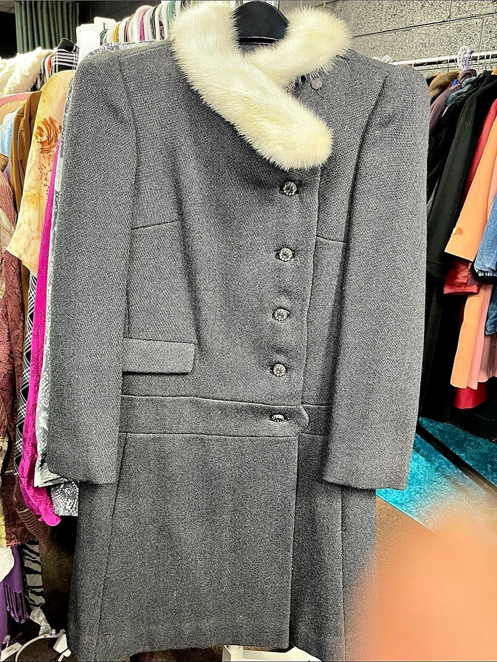Vintage 1950s Townley Wool Coat Mink Fur Collar Union Made Stevens Hockanum S/M